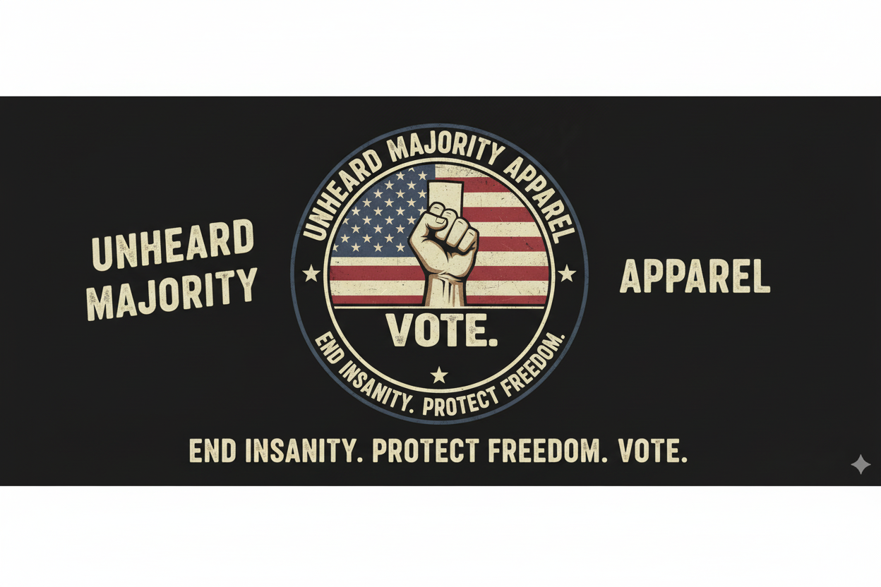 Horizontal banner version of Unheard Majority Apparel logo